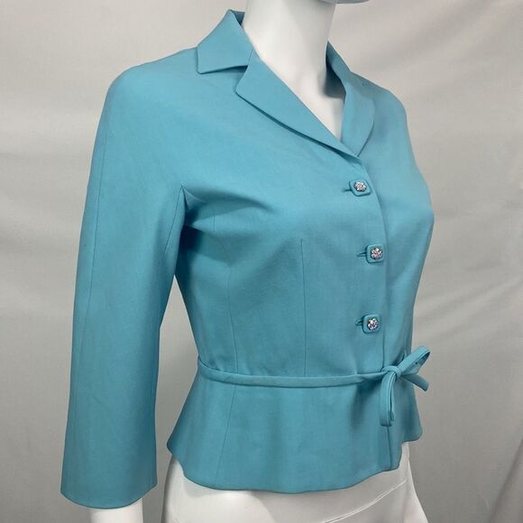 Moschino Blue w Beaded Buttons Belt Jacket - Picture 6 of 13